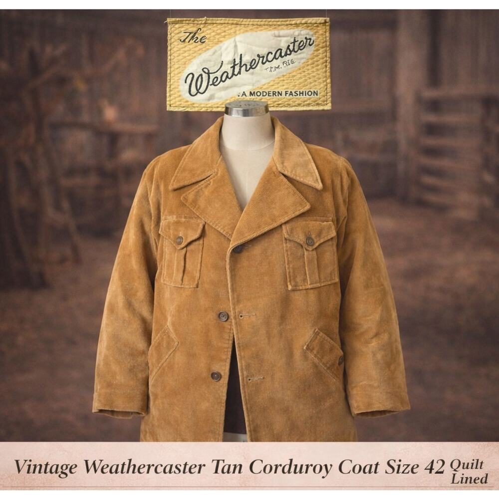 Vintage Weathercaster Tan Corduroy Coat Size 42 Quilt Lined
